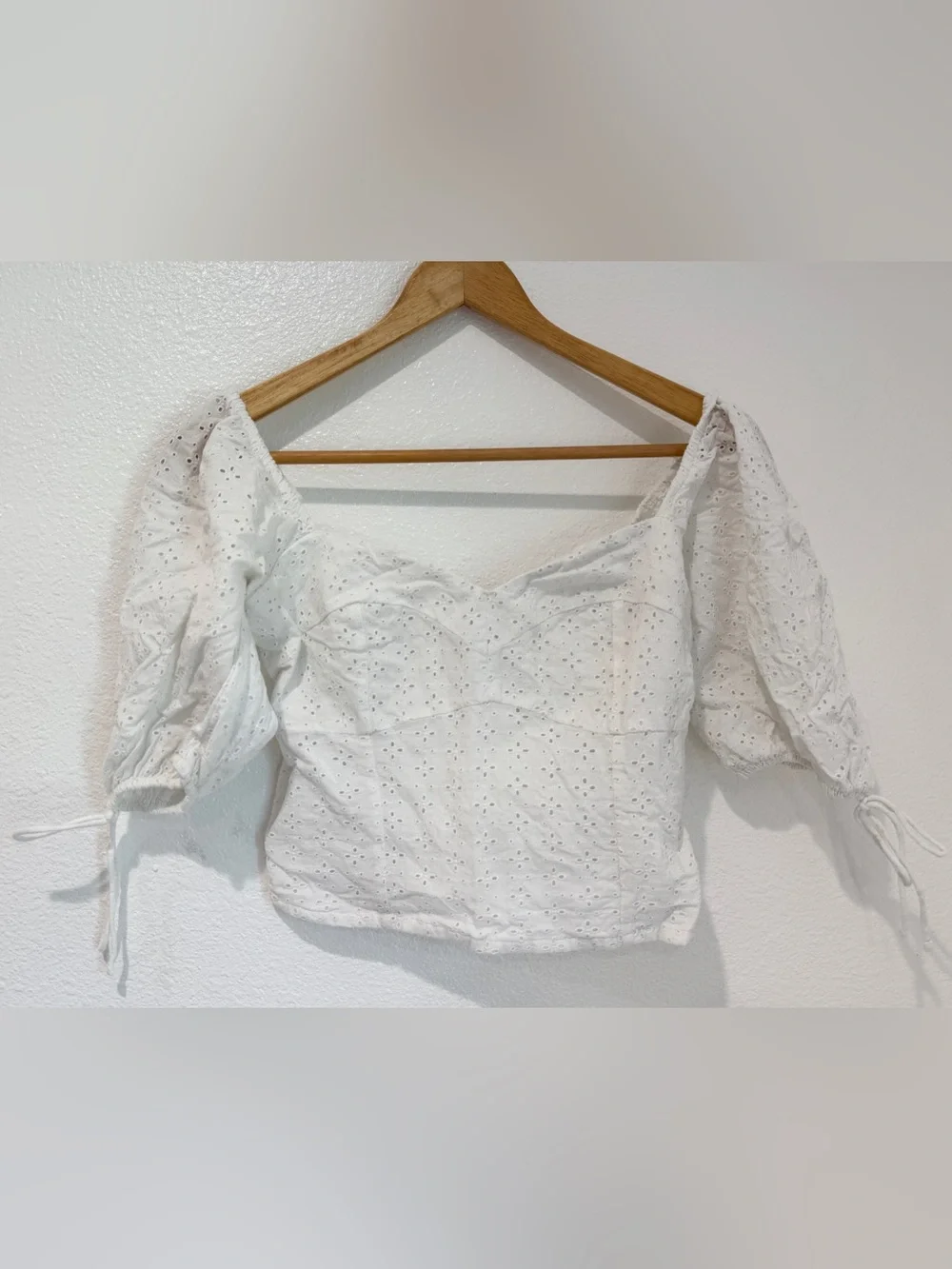 Abercrombie White Eyelet Lace Puff Sleeve Corset Top Cottagecore Coquette XS